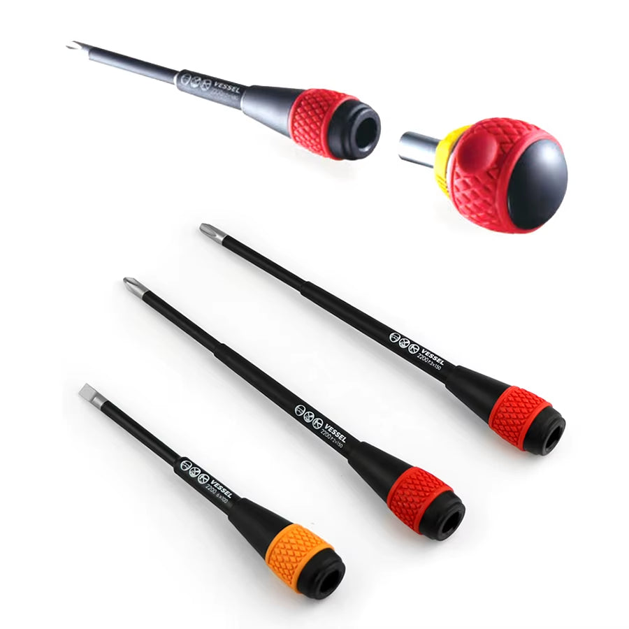 VESSEL 5 Pcs Ball Ratchet Grip Screwdriver Set Suitable for Phillips and Slotted Screws NO.2200 5Pcs Set