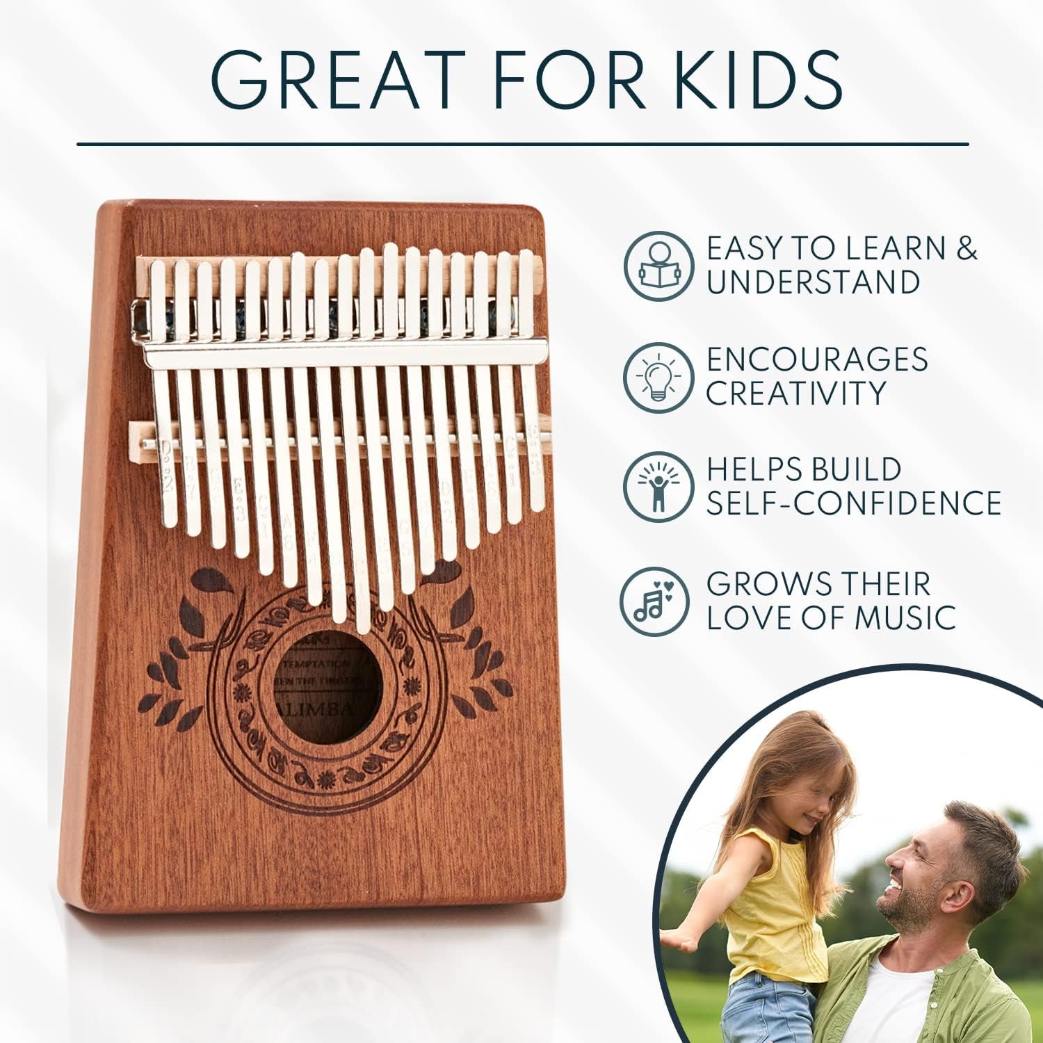 Kalimba 17 Key Thumb Piano, Portable Mahogany Mbira Finger Piano with Instruction, Carrying Bag, Tune Hammer, Holiday Gift for Kids & Adults, Light Brown