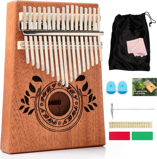 Kalimba 17 Key Thumb Piano, Portable Mahogany Mbira Finger Piano with Instruction, Carrying Bag, Tune Hammer, Holiday Gift for Kids & Adults, Light Brown